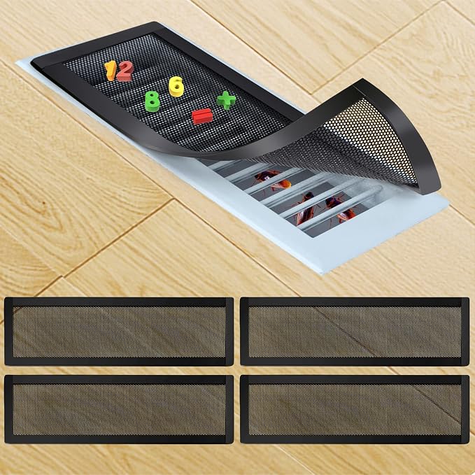 Magnetic Floor Register Vent Covers, 4 x 14 Inch Air Vent Filter Mesh, Sticky