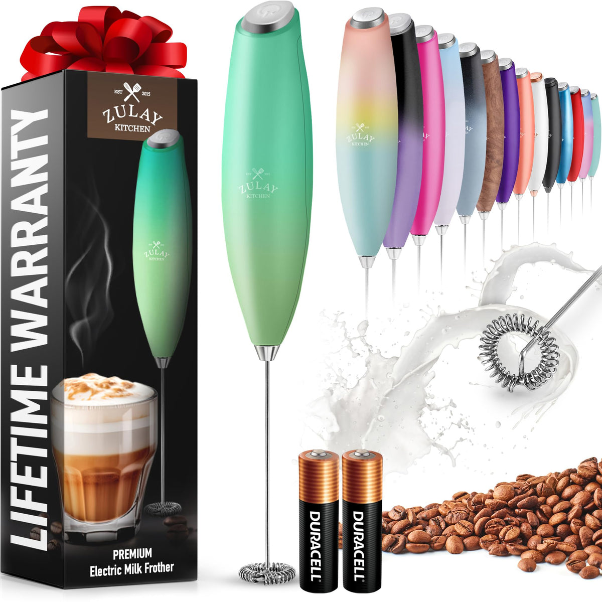 Zulay Powerful Milk Frother for Coffee with Upgraded Titanium Motor - Handheld Electric Whisk, Milk Foamer, Mini Mixer & Coffee Blender for Frappe, Latte, Matcha, No Stand - Pristine Teal