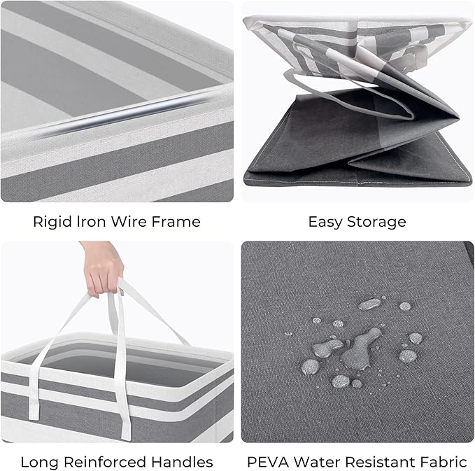 HomeHacks 2 Pack Large Laundry Baskets, Waterproof, Freestanding Laundry Hampers, Collapsible Clothes Hamper with Reinforced Handles in Laundry Room, College Dorm, Bathroom, Bedroom (Grey, 75Lx2)