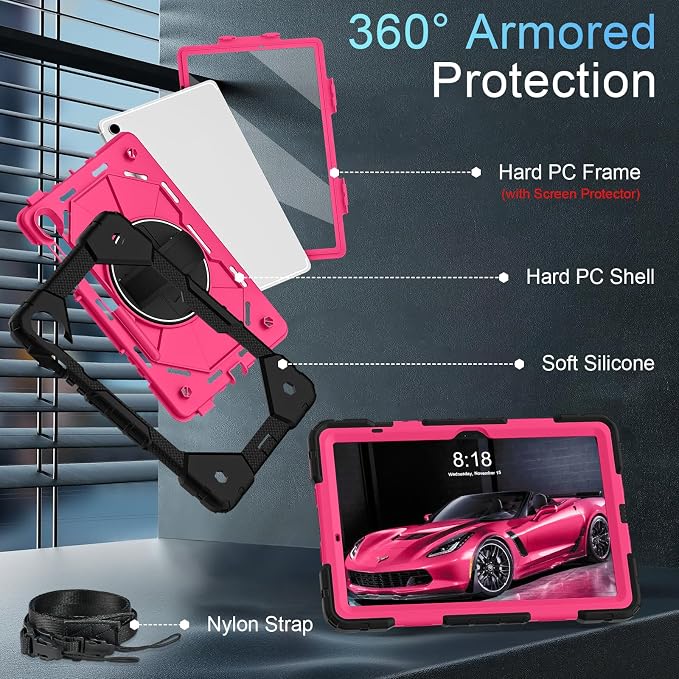 Case for Samsung Galaxy Tab S10 Lite/S10 FE/S9 FE /S9 Tablet Case 10.9/11 Inch with Rotate Stand &amp Hand Strap Screen Protector Pen Holder for Galaxy Tab S10 FE Cases Black