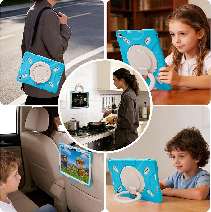 Pepkoo Triple Shock-Absorbing Protective Case for iPad (A16) 11th/10th Gen | Comfortable Heavy-Duty Kids Protective Case With Tactile Sensation With Handle Shoulder Strap (Black)