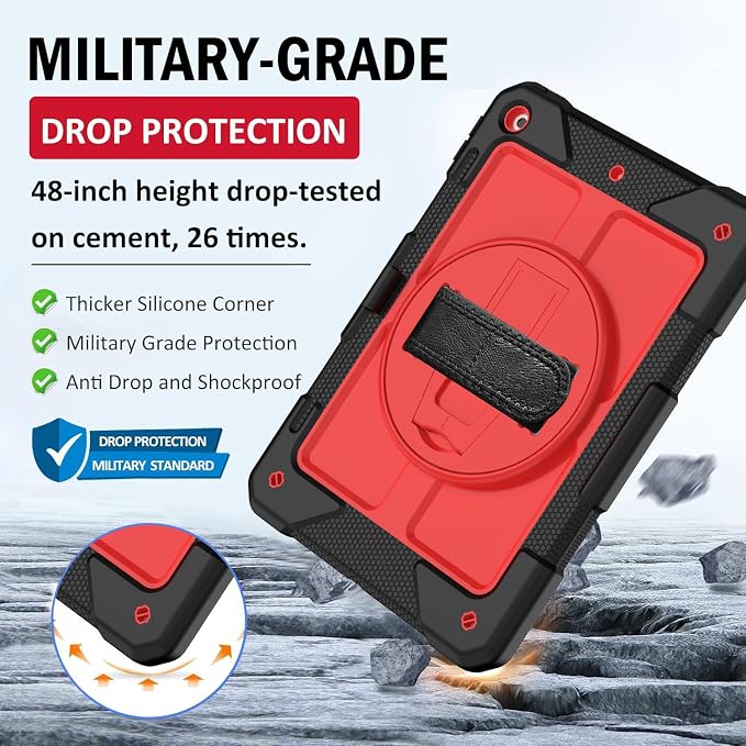BMOUO for iPad 9th/8th/7th Generation Case 10.2 Black | Shockproof Rotating Stand Shoulder Hand Strap iPad 9th/8th/7th Generation Case with Pen Holder for iPad 10.2“ 2021/2020/2019