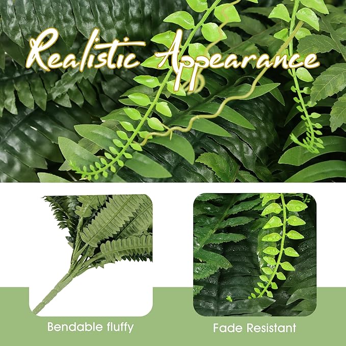 ALAGIRLS Set of 2 45 Inch Artificial Boston Fern Bush with 55 Branches, Large Faux Ferns for Outdoors, Artificial Plants Suitable for Office & Living Room Decor, UV-Resistant（Pot is not Included）