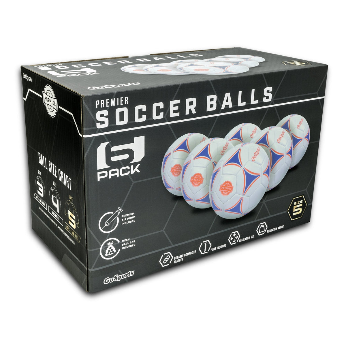 GoSports Premier Soccer Ball with Premium Pump 6 Pack, Size 3