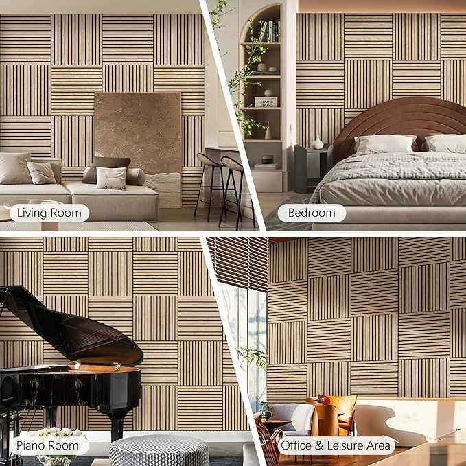 ARMURO Acoustic Wood Panels for Wall 4-Pack - Natural Oak Veneer Soundproof Panels for Home & Office, 23.6" Wood Wall Panels with Noise Reduction (23.6" W x 23.6" L)