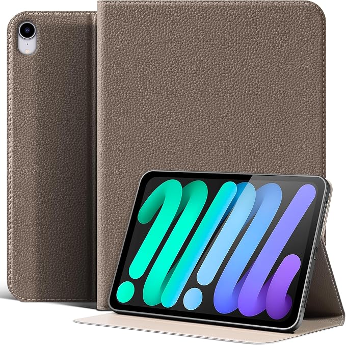 Case for iPad mini 7 (A17 Pro) 2024 iPad mini 6th Gen 2021 Black | Leather Protective Shockproof Smart Cover Adjustable Stand Auto Wake/Sleep Multiple View Angles