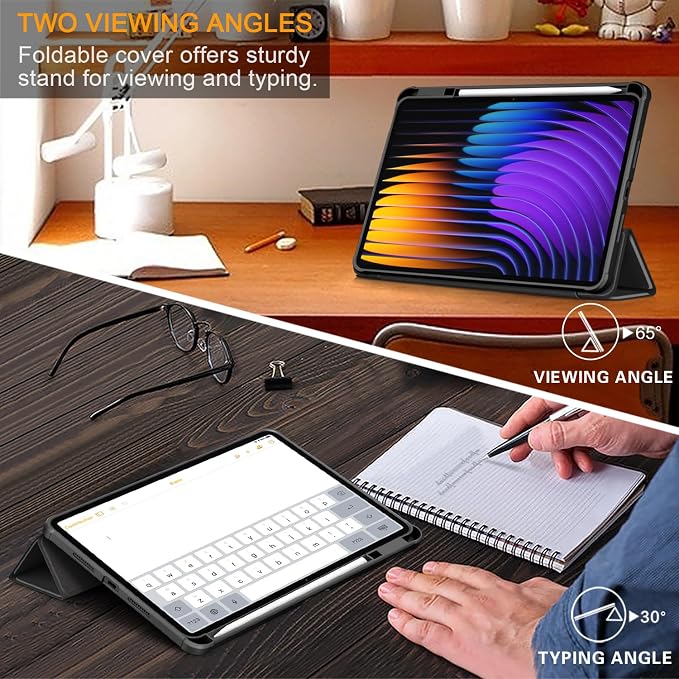 Case Compatible with Xiaomi pad 7/7 Pro 11.2 2024Slim Drop Protection Tri-Fold with Hard Shell Transparent Back and Pen Holder Stand Smart Cover with Auto Wake/SleepBlack