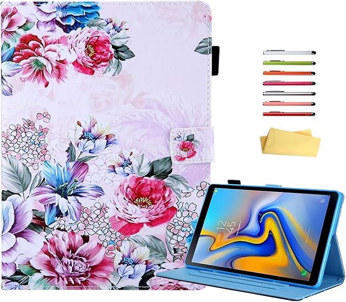 for Galaxy Tab A 8.4 Case 2020 Model (SM-T307/T307U) with Pencil Holder Pockets Multi-Angle Viewing Folio Stand PU Leather Shockproof TPU Cover for Samsung Tab A 8.4 T307 Black Rose Flower
