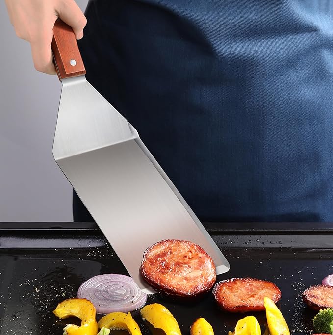 New Star Foodservice 16 Inch Extra Large Grill Turner, Stainless Steel Spatula with 4 Inch Wide Blade, Cutting Edge, and Wood Handle