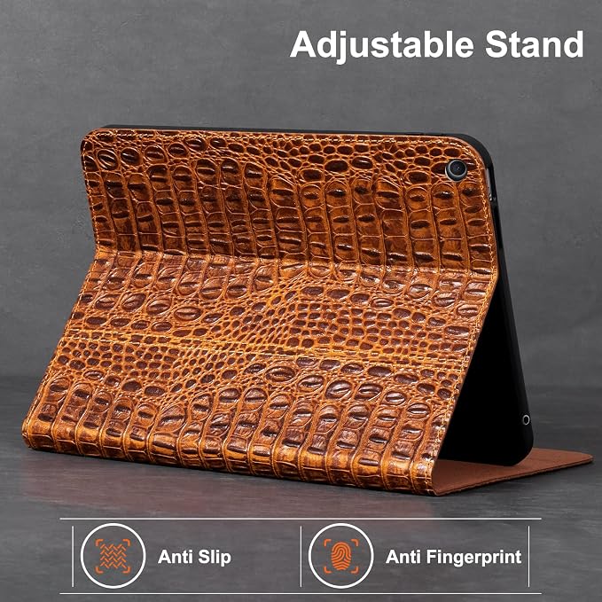 Leather Case for iPad 10.2 InchiPad 9th / 8th / 7th Generation Case (2021/2020/2019) Full Grain Leather CoverSmart Folio with Auto Sleep/Wake Anti Slip Crocodile Brown