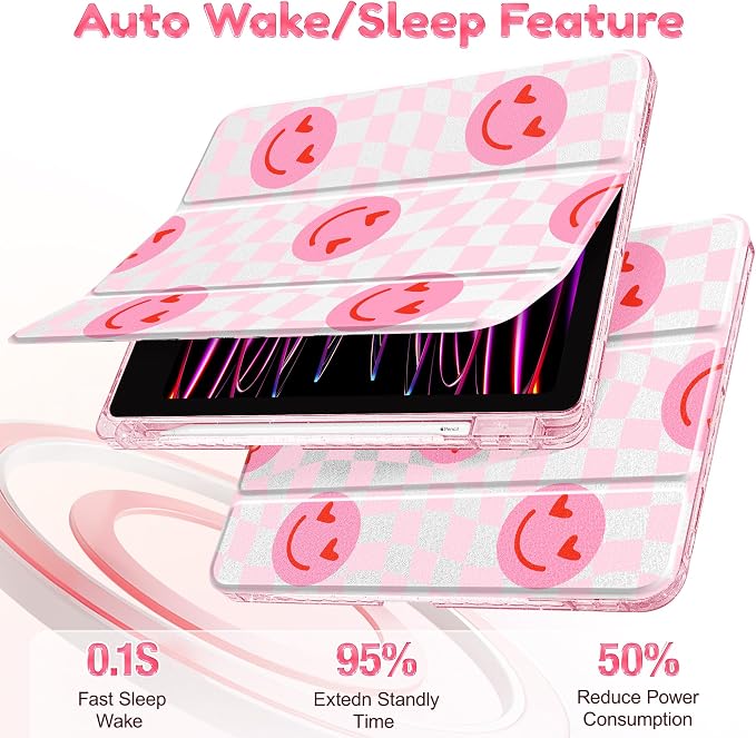 Case for iPad 9th/ 8th/ 7th Generation 10.2-Inch Case(2021/2020/2019 Release) Glitter Tablet Cases with Transparent Acrylic Back+Trifold Stand+Pencil Holder+Auto Wake/Sleep Bows-Stripe
