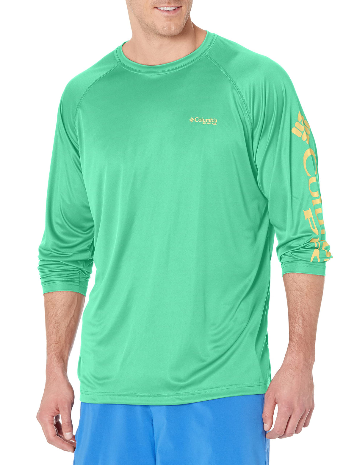Columbia Men's Big PFG Terminal Tackle UPF 50 Long Sleeve Fishing Shirt, Dark Lime/Sunlit Logo, 3X