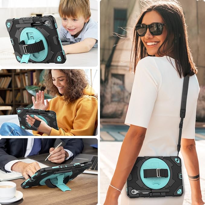 HXCASEAC Case for Samsung Galaxy Tab S10+ Plus / S9 Fe+ / S9+ 5G 12.4 inch Protective with Screen Protector/S Pen Holder/ 360 Rotating Stand Hand Strap - Black