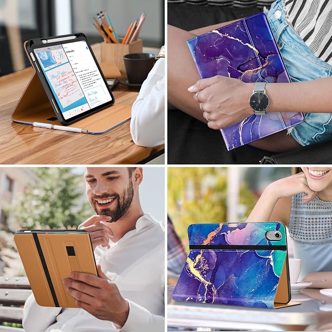 DTTO for iPad (A16) 11th Generation 11-inch &amp 10th Gen Case Brown | Premium Leather Business Cover with Pencil Holder Hand Strap &amp Pocket Corner Protection Auto Sleep/Wake for Work &amp