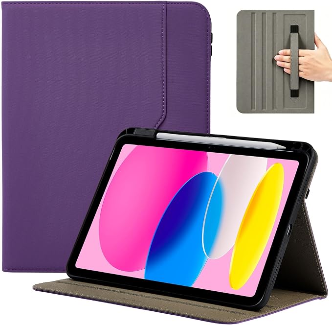 ProCase for iPad A16 11th Generation 11” 2025/iPad 10th Generation 10.9” 2022 with Pencil Holder iPad 11/10 PU Leather Case Business Stand Cover Smart Folio with Hand Strap Front Pocket -Berrypurple