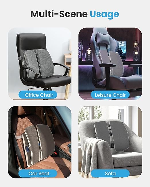COMFIER Heated Lumbar Support Pillow with Vibration Massage, Back Support Cushion for Office Chair, Graphene Heating Chair Back Massager for Car Gaming Chair, Adjustable Height Up to 18.1 Inches