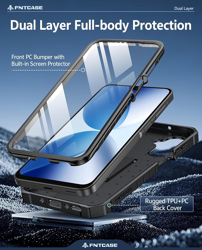 FNTCASE for 11 Pro XL Case Rugged Kickstand 2 Front Frames Black | Built-in Screen Protector 20FT Military-Grade Drop Protection Rugged Heavy Duty Shockproof Full Body Protective Cover
