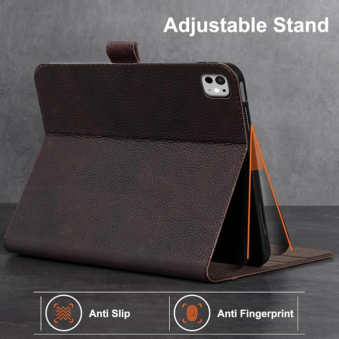 Gexmil Leather Case for iPad Pro 13 Inch M5/M4 2025/2024Crocodile Brown | Genuine Leather Cover with Magnetic ClosureSmart Folio Auto Sleep/WakeProtective ShockproofAdjustable Stand