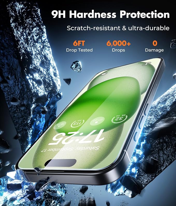 UNBREAKcable iPhone 15 Screen Protector 3-Pack Upgraded Dual-Tempered Glass + 3 Camera Lens Protectors Military-Grade 9H Hardness HD Clarity Anti-Fingerprint Case Friendly 6.1 Inch | Upgraded Du