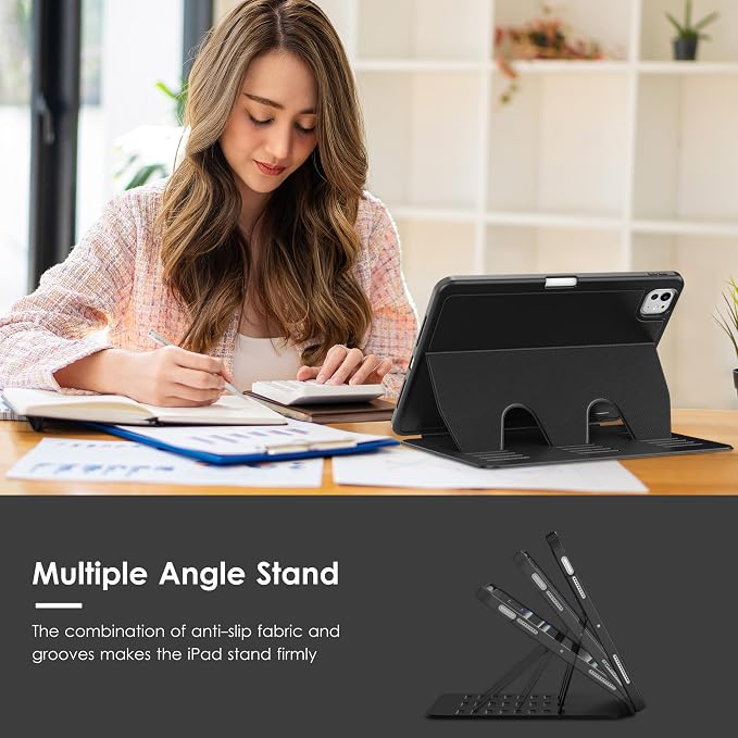 VIKESI Case for iPad Pro 11 inch (M5/M4) 2025/2024Multiple Angles Magnetic Stand CoverShockproof BackPencil Holderand Auto Sleep/WakeBlack