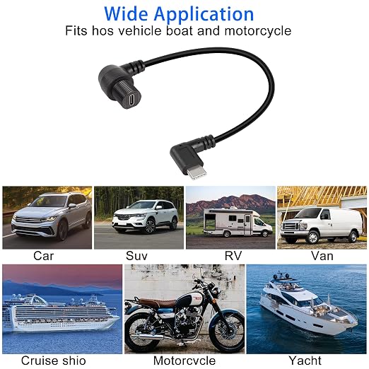 QIANRENON 90 Degree Angle USB C Flush Panel Mount Cable USB Type C 2.0 Female to Male Right Angle Waterproof Extension Cable Threaded to Dashboard or Panel 30cm/11.8 in (UP&ampDown Bend)