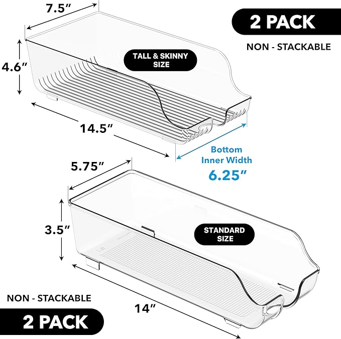 Simple Houseware Assorted Can Organizer for Refrigerator/Pantry, Set of 4, Clear