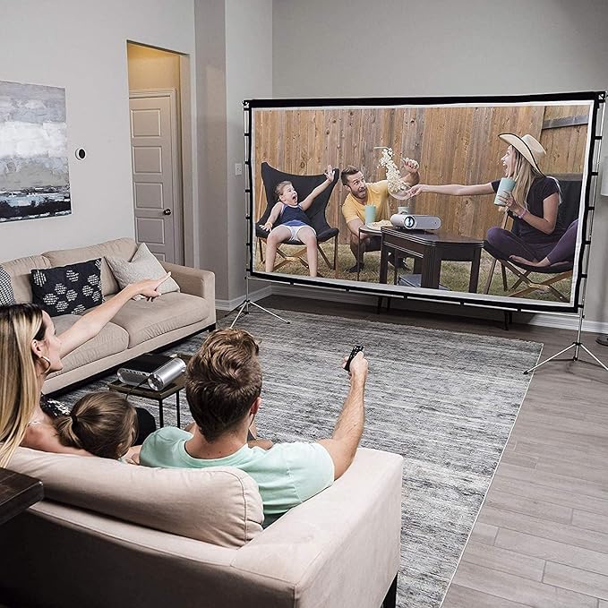 Projector Screen Outdoor, Vamvo Portable Projectors Screen with Aluminum Alloy Stand 120" Foldable Screens, 10 Feet Indoor Movie Screens with Carrying Bag for Home Theater Backyard Movie Night