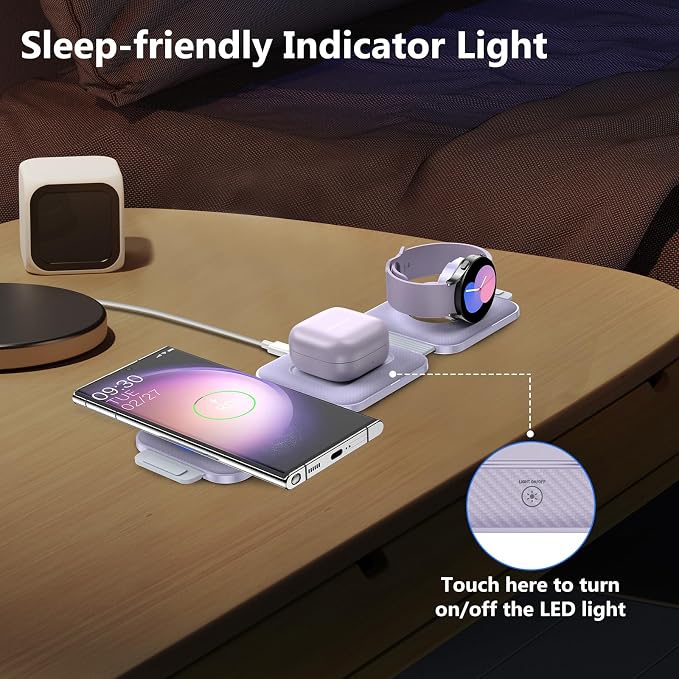 Travel Charger for Samsung Multi Devices Foldable 3 in 1 Wireless Charging Station Fast Charging Stand/Pad Compatible for Samsung Galaxy S26/S25/S24/S23/Note20 GalaxyWatch8/7/6 Galaxy Buds4