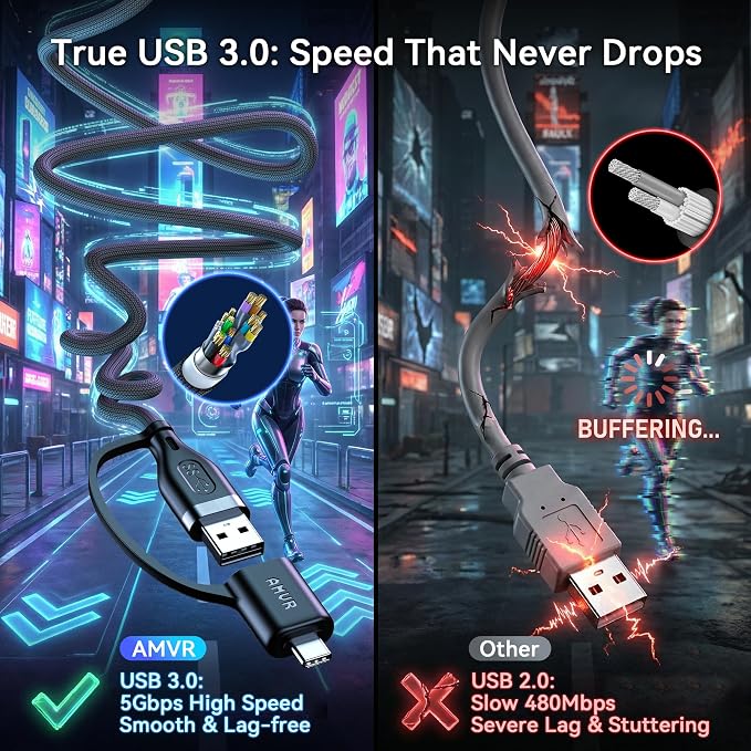 AMVR Link Cable with Charging 16FT Compatible with Meta Quest 3/3S/2/Pico 4 Accessories Nylon Braided Cable with USB 3.0 A to C Adapter for SteamVR/PCVR High-Speed Max 5Gbps Play While Charger