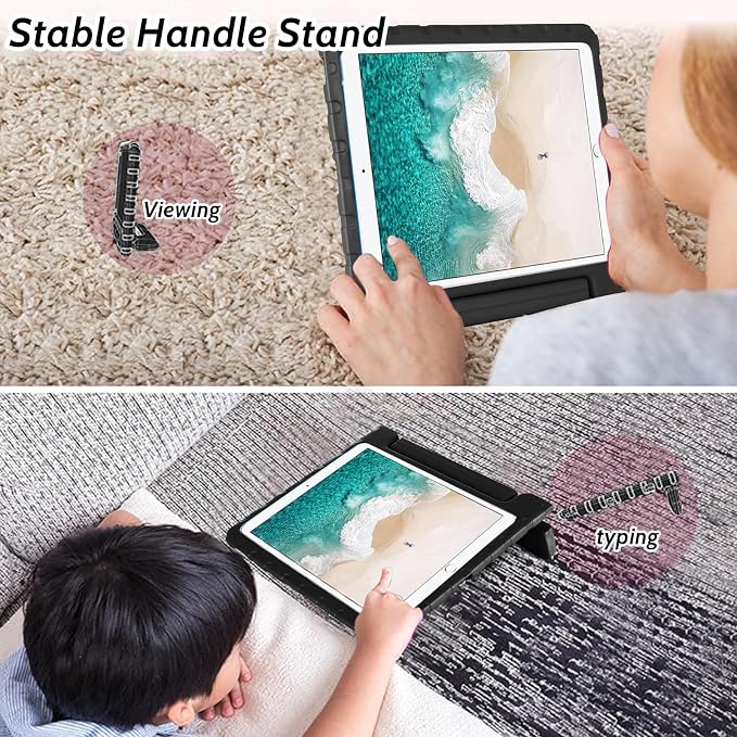 Dteck Kids Case for iPad 10.2 - Shockproof Rugged EVA Handle Stand Child Proof Case for iPad 9/8/7 Generation Black