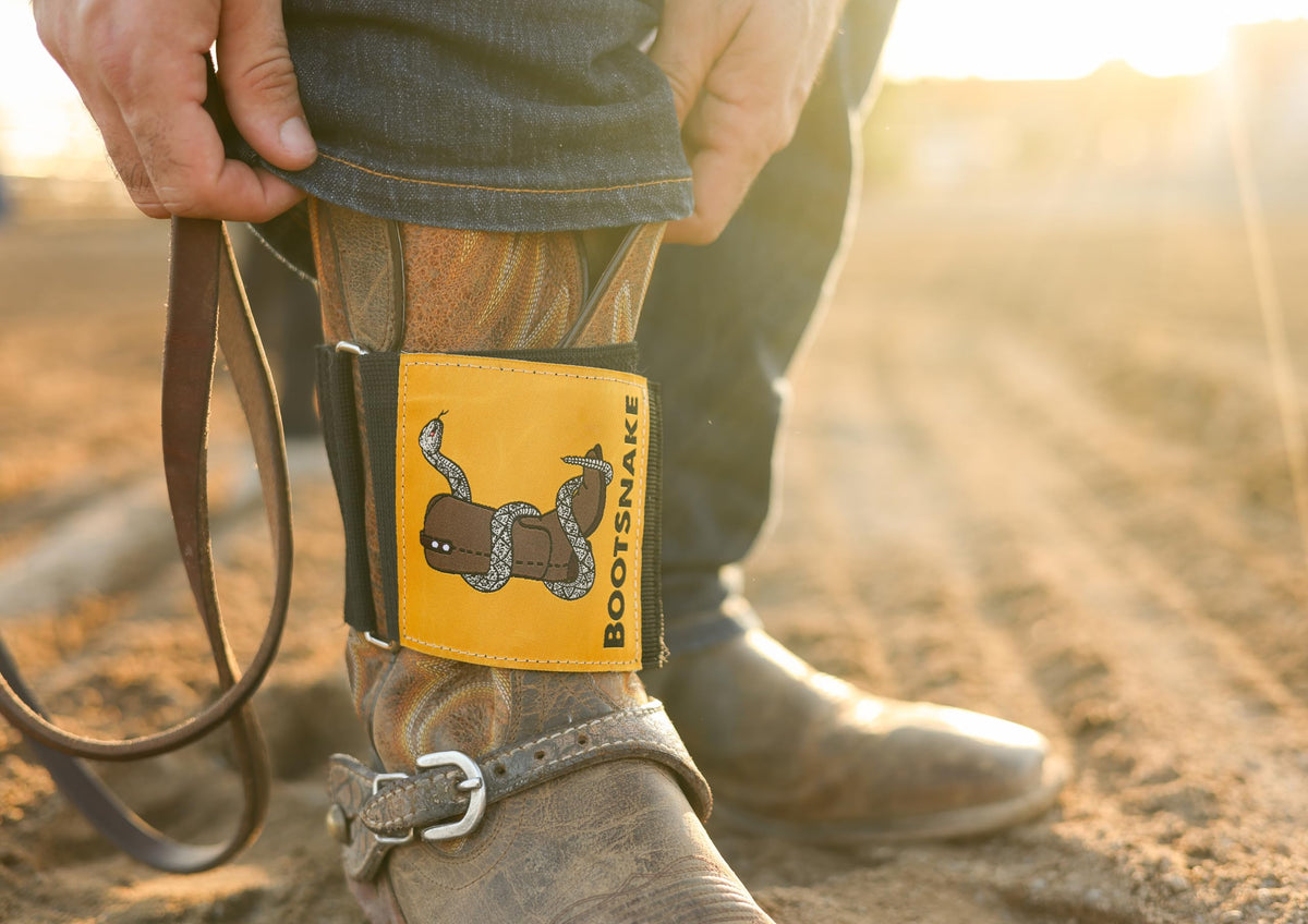 Bootsnake Cowboy Boot Accessory Strap, Reduces Boot Lines, Keeps Pant Legs Smooth, Blocks Dirt and Debris (Yellow, Standard)