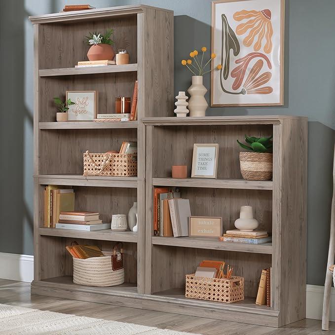 Sauder 5 Tier Book Shelf Wooden Bookcase Multipurpose Bookshelf for Home Office, Living Room, in Laurel Oak