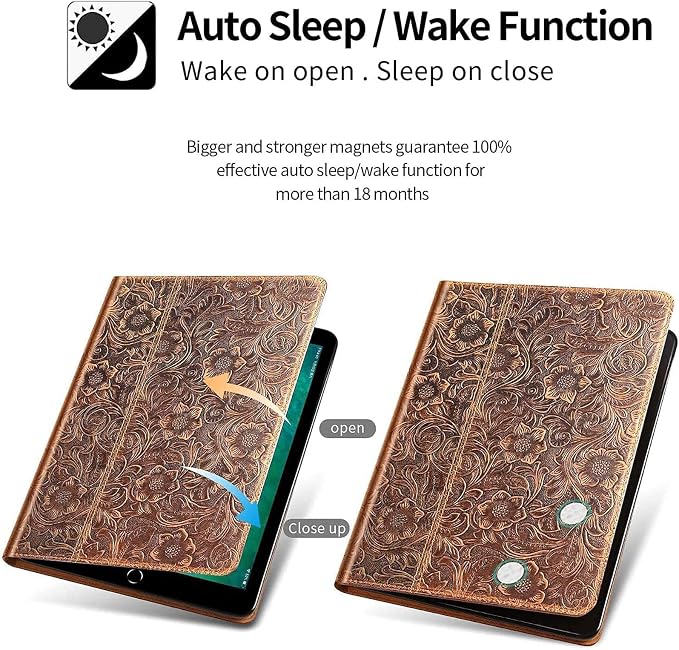 Gexmil Case for iPad Pro 12.9 Inch2nd/1st Generation(2017/2015) Genuine Leather Cover Anti Fingerprint/SlipCowhide Folio Cover Auto Sleep/Wake with Adjustable StandFlower Brown | Genuine Leather Co
