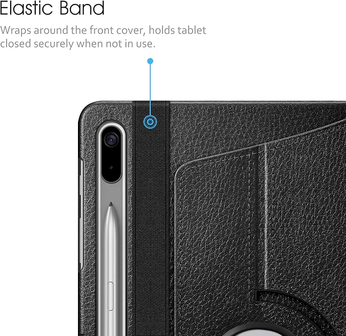 Fintie Rotating Case for Samsung Galaxy Tab S8 Plus/S7 FE/S7 Plus Black | 360 Swiveling Stand Dual-Layer Protection Synthetic Leather Exterior S Pen Holder Auto Sleep/Wake