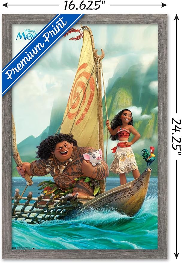 Disney Moana - Group Wall Poster, 22.4L" x 14.7W", Barnwood Framed Version