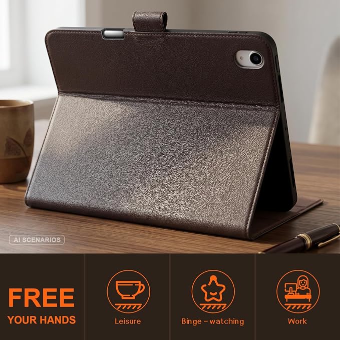 Leather Case for iPad 11th/10th Gen (11/10.9) Black | Genuine Leather Pencil Holder Adjustable Stand Magnetic Closure Auto Wake/Sleep