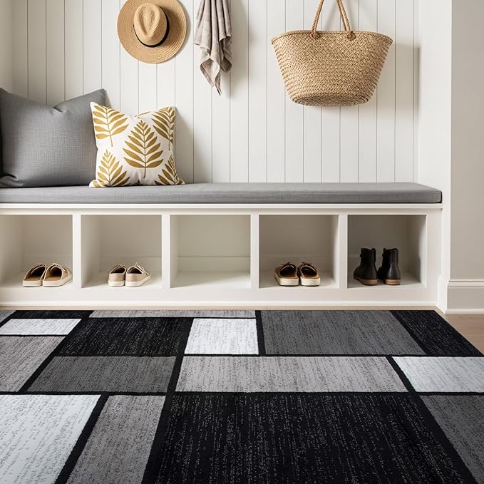 Rugshop Contemporary Modern Boxes for Entryway,Home Office,Living Room,Bedroom,Kitchen Non Shedding Area Rug 4' x 6' Gray