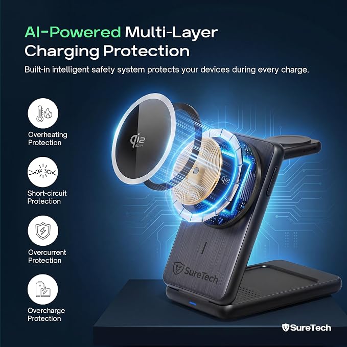 Qi2.2 Certified 3-in-1 Foldable Wireless Charging Station for Apple Devices with 65W Adapter 25W Fast Charging Dock Portable Magnetic Charger for iPhone 17-13 Apple Watch Series &amp AirPods
