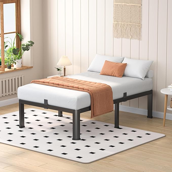 16 Inch Twin Heavy Duty 3500 lbs Bed Frame with Round-Corner Legs & Anti-Squeak Design – Quick Assembly Metal Platform, No Box Spring Needed