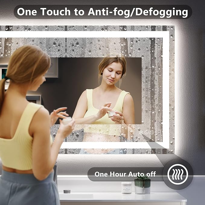 YEELAIT 48x32 Inch LED Bathroom Mirror with Lights Front and Backlit Lighted Vanity Mirror for Bathroom Wall with 3 Colors Dimmable Anti-Fog Memory Shatter-Proof IP54 Waterproof Horizontal/Vertical
