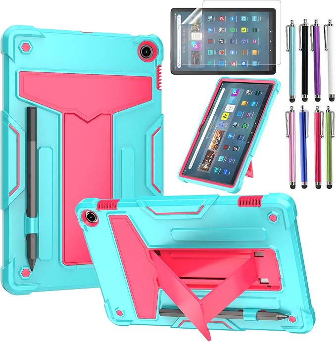 Case for Amazon Fire Max 11 (13th Generation 2023 Released) - Heavy Duty Hybrid Protective Case Cover with Kickstand + 1 Screen Protector and 1 Random Stylus (Black/Black)