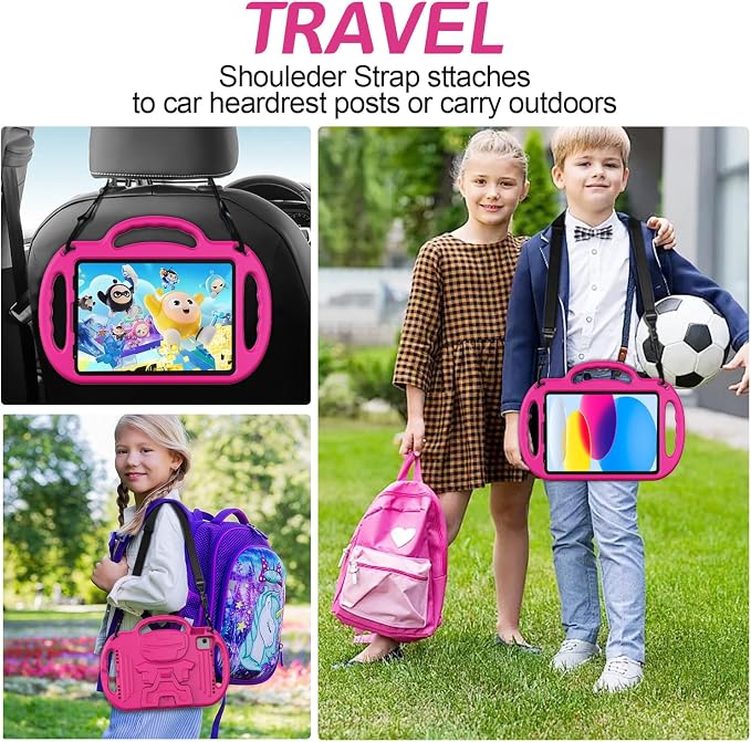AVAWO Kids Case for iPad (A16) 11th Generation 11 Inch 2025 iPad 10th Generation 10.9 2022 Shockproof Rugged Protective Cover with Shoulder Strap/Handles/Kickstand for i Pad 10/11 Gen Black