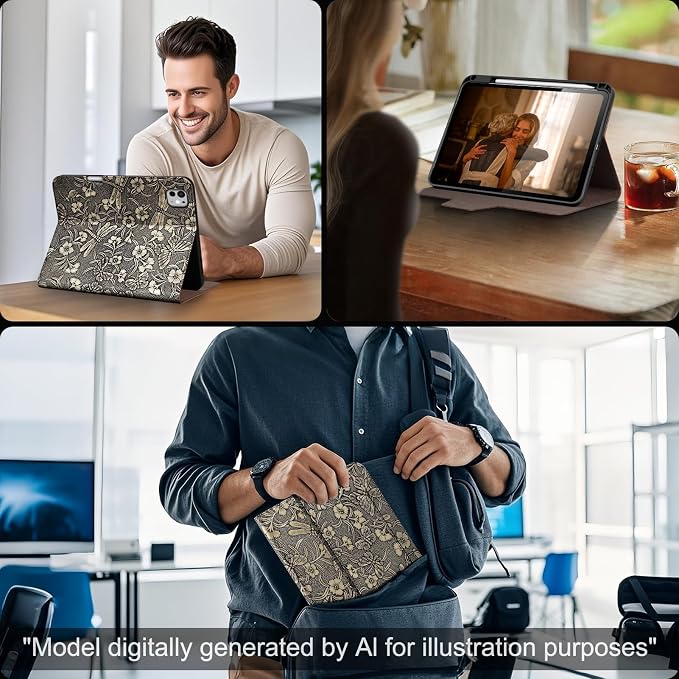 Gexmil Leather Case for iPad Pro 11 Inch M5/M4 2025/2024Crocodile Brown | Genuine Leather CoverPencil HolderMagnetic ClosureSmart Folio Auto Sleep/WakeProtectiveAdjustable Stand