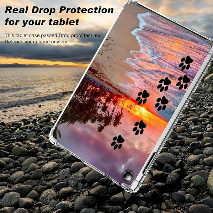 for Amazon Kindle Fire Max 11 13th Generation 2023 Release 11 Clear Tablet Case Transparent Shockproof Protective Shell Lightweight TPU Case for Fire Max 11 2023 Dog Paw Print Beach