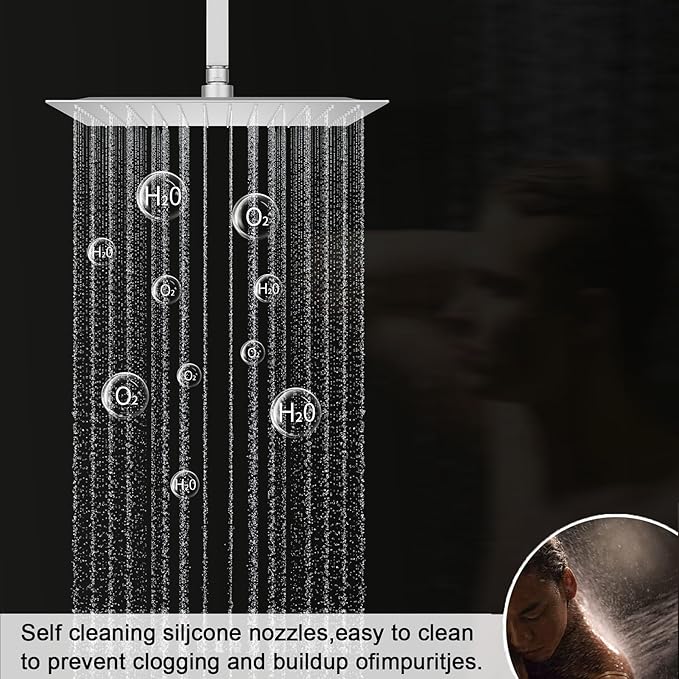 KATAIS Tempreature Display Shower System Brushed Nickel Shower Faucet Set with 12 inch and 8 inch Shower Head, with 6 PCS Body Jet, Handheld Spray