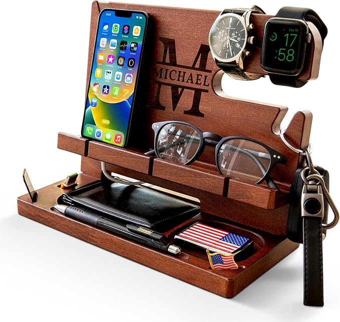 Greta Oto Wooden Personalized Docking Station gift for men Fathers Day Gift Personalized Gifts