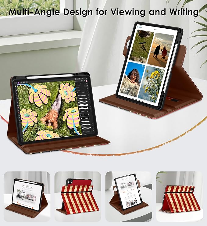 DTTO for iPad Pro 12.9 6th/5th/4th Gen Case (2022/2021/2020) Black | 360 Degree Rotating Premium Faux Leather Folio Stand Cover with Pencil Holder for iPad Pro 12.9 3rd Generation Case 2018