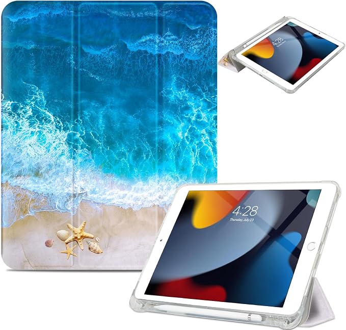 Vimorco for iPad 5th/6th Generation Case 9.7 Inch 2017/2018 for iPad Air 1/2 Case 2013/2014 Pencil Holder/2 Viewing Stands/Typing Stand/Slim Cover for iPad 5/6 Gen Blue Flower Floral