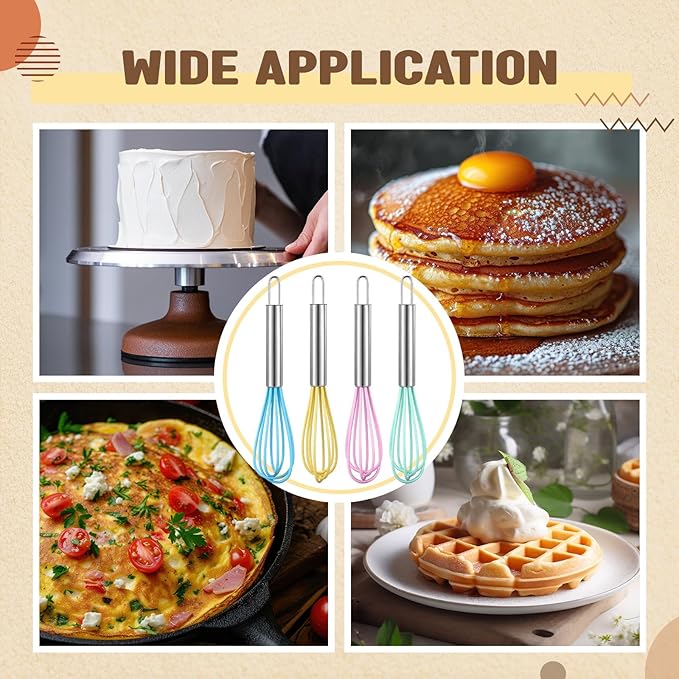 Baderke 12 Pcs 6 Inch Mini Silicone Whisks Handle Non Stick, Macaron