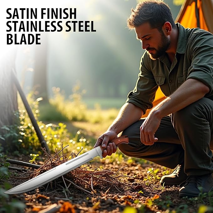 Timber Rattler Jungle Beast Machete | 18 3/4" Stainless Steel Blade | Secure Wooden Handle | Stainless Steel Guard | Durable Nylon Sheath Included | 25" Overall Length